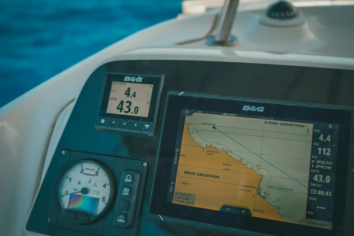 Écran de traceur GPS marin affichant une carte côtière